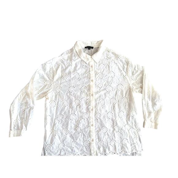 Adrianna Papell White Eyelet Button-Up Blouse Women’s XL - Picture 2 of 9
